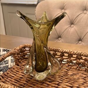 Olive Green Chalet MCM Glass Vase